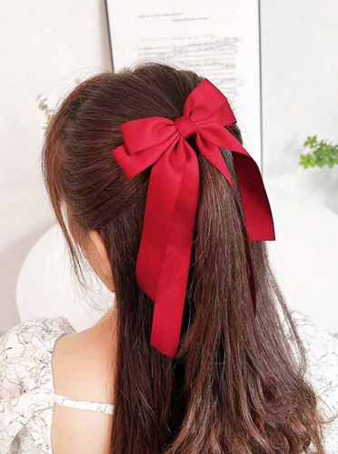 Uoocg Zijdeachtige satijnen haarstrikken voor dames, haarspelden met strik, lange band, elegante haaraccessoires voor meisjes, blauw