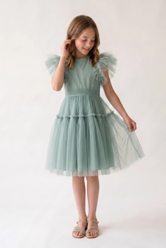 Elegante meisjesjurk Paola in mintgroen tule