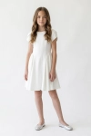Feestjurk Rumi in wit met ronde hals en tulpmouwen – volledige look, vooraanzicht