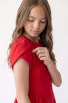 Feestjurk Rumi in rood – close-up van tulpmouw en ronde hals