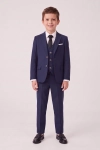 Marineblauw feestpak Liam voor jongens – colbert, gilet, broek en stropdas, vooraanzicht