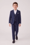 Marineblauw feestpak Liam voor jongens – colbert, gilet en broek in beweging