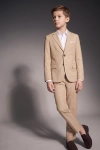 Beige feestpak Liam voor jongens – dichtgeknoopt colbert en broek, volledige look, vooraanzicht