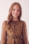 Feestjurk Holly met luipaardprint – ronde hals en gefronste tailleband, beeld van voren