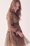Feestjurk Holly met luipaardprint – mouw van tule en gefronste tailleband, zijaanzicht
