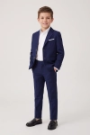 Marineblauw feestpak Sam voor jongens – open colbert en broek met persplooi, volledige look